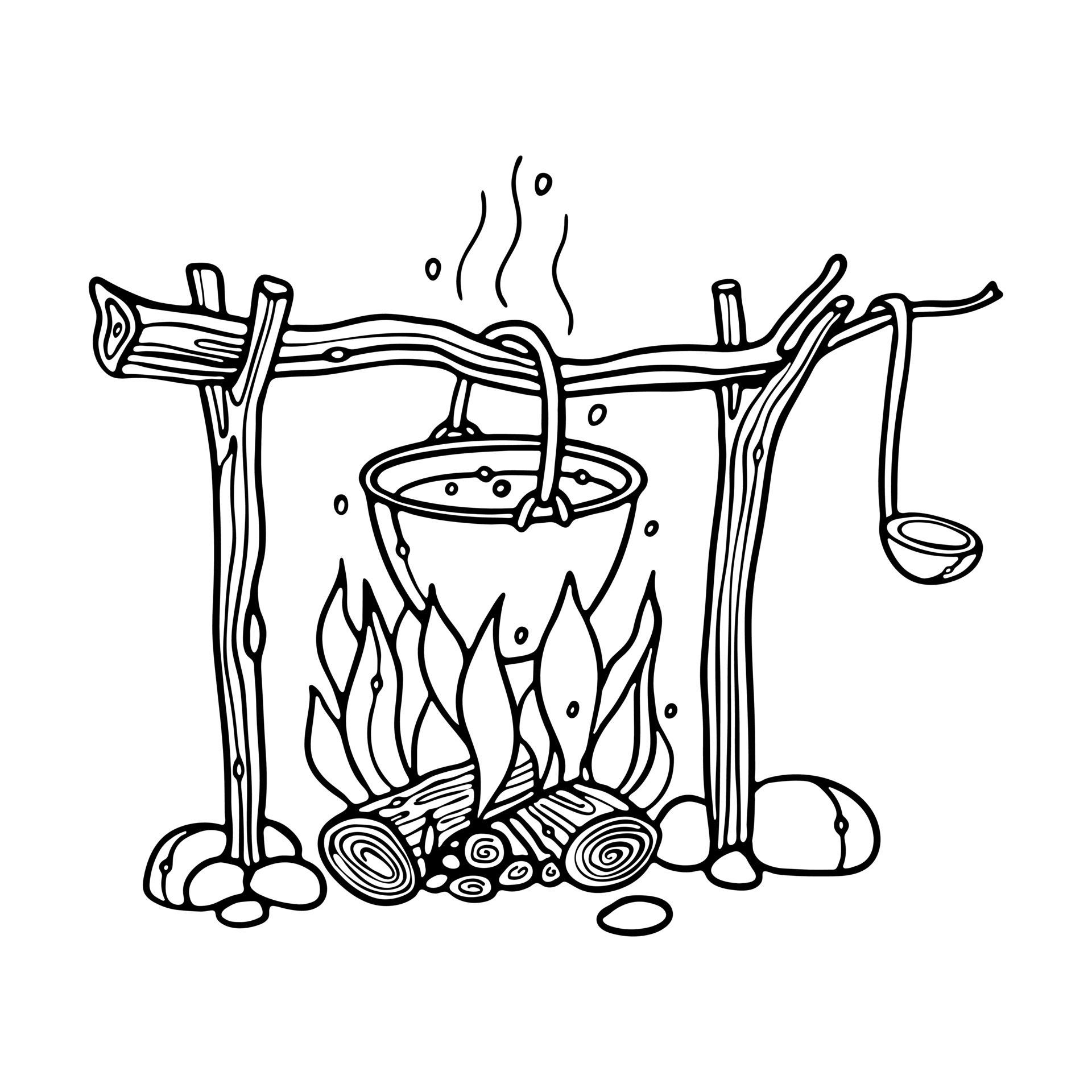 a drawn picture of cooking campfire food